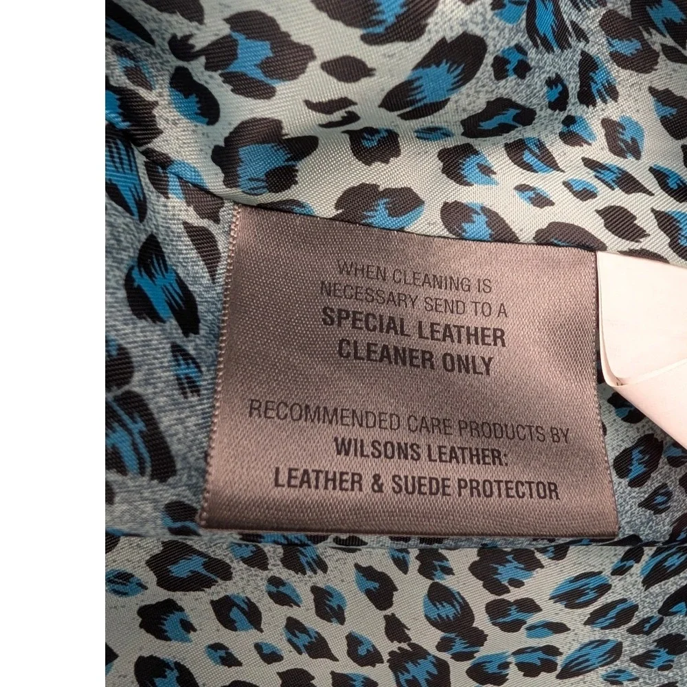 Wilsons Leather Maxima Trench Coat Womens L Turquoise Blue Leather Belted Jacket - Picture 9 of 10